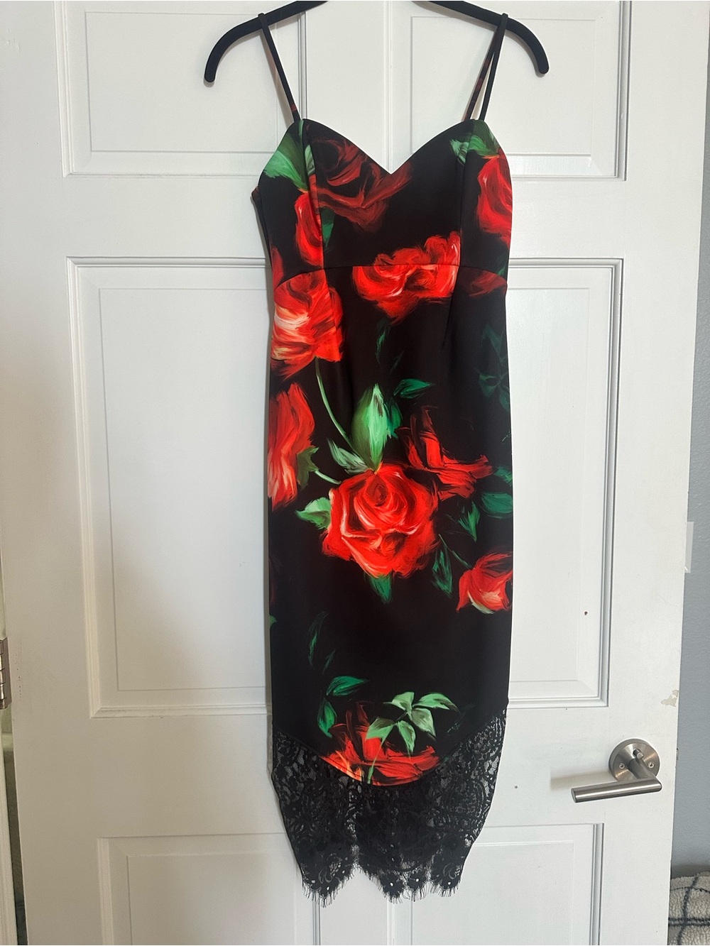NWT ASOS Maternity Red Rose Floral Midi Dress Lace Hem Size US 4